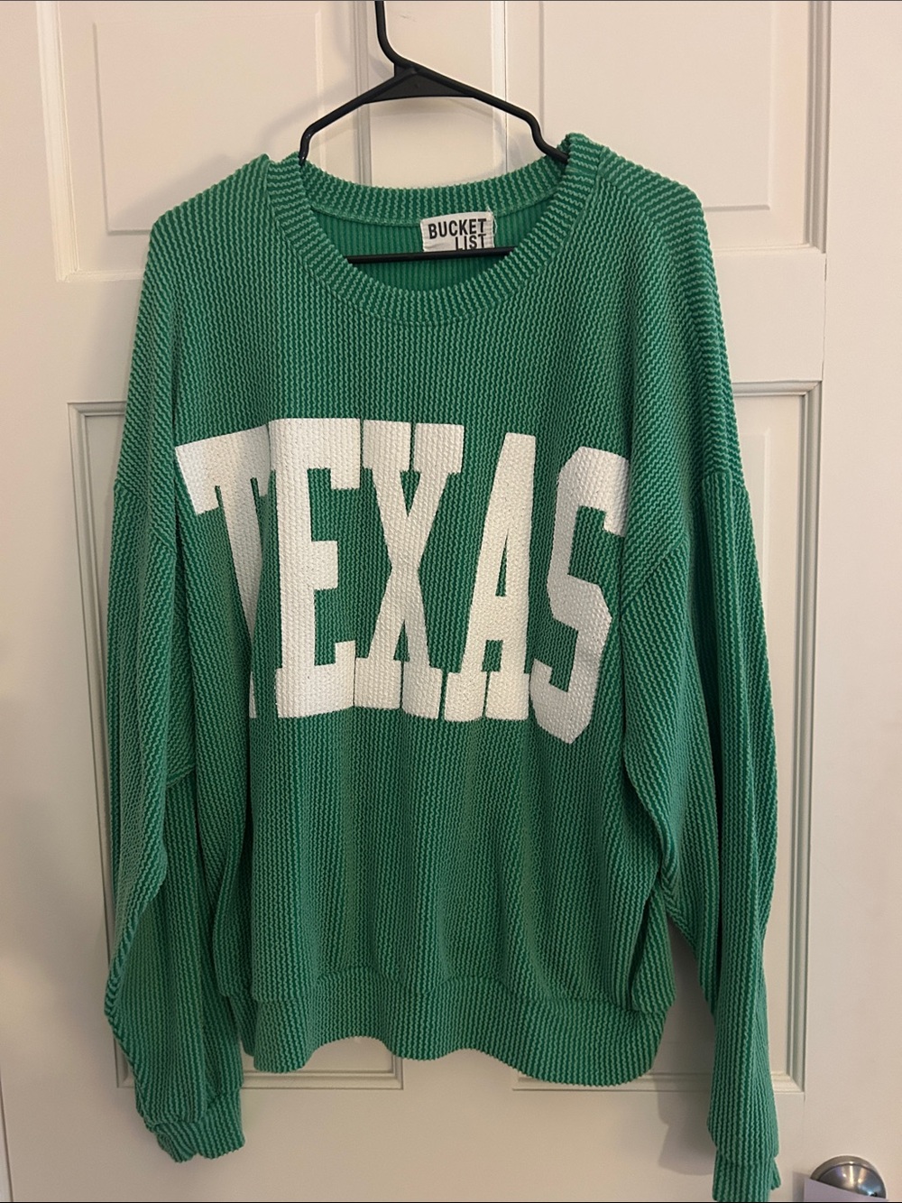 BUCKETLIST Green and White TEXAS Crewneck Sweater
